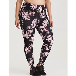 Torrid BLACK AND PINK ROSE ACTIVE LEGGING